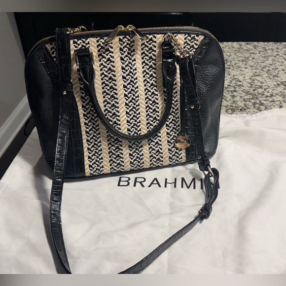 Brahmin Handbags - Brahmin Black and Tan Striped Satchel Vivian in Saint Tropez/ Rare